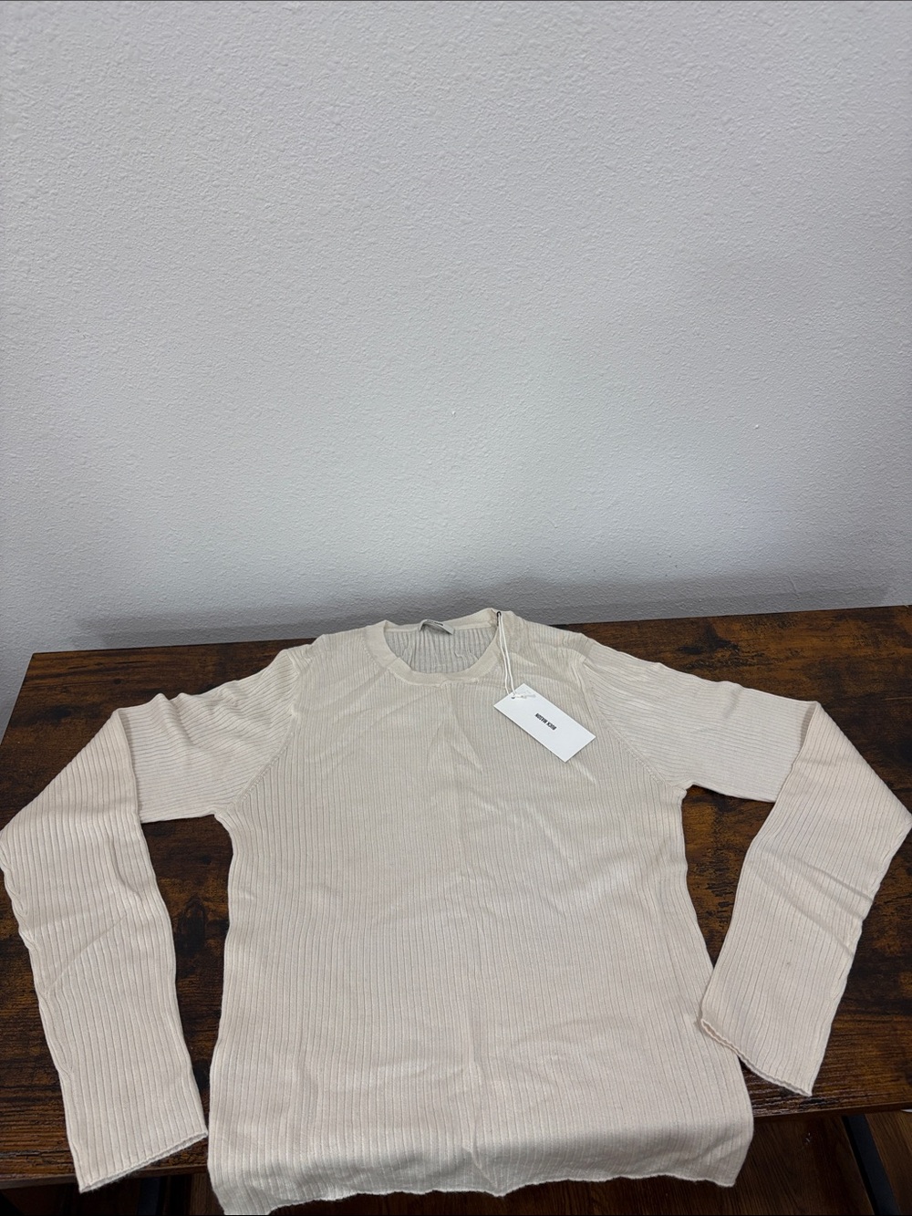 Buck Mason Women's Featherweight Silk Cashmere Crew Sweater Natural Large $188